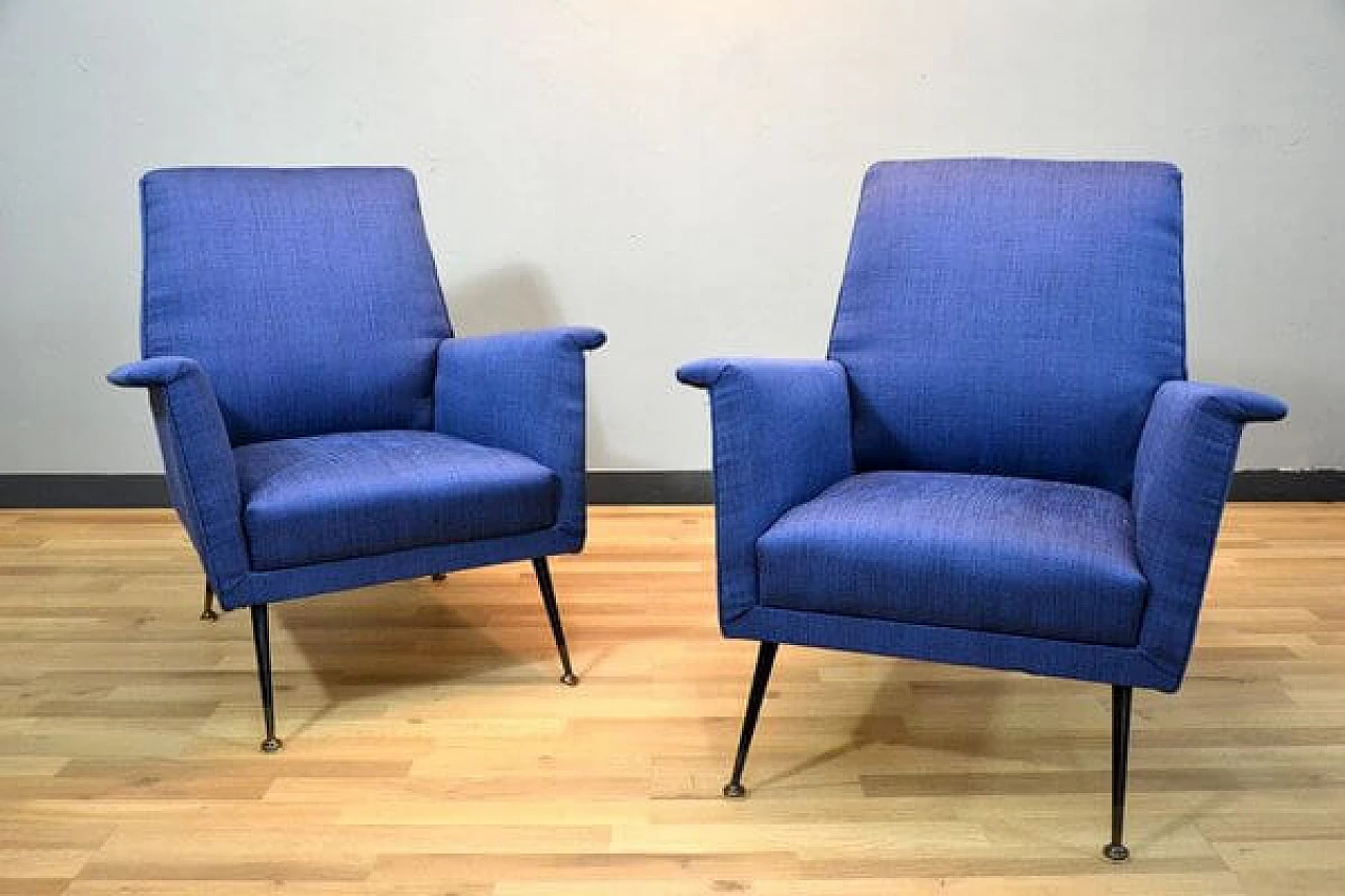 Pair of fabric armchairs, 1960s 2
