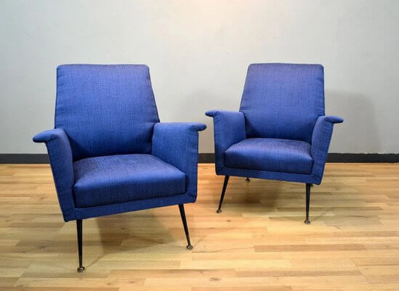 Pair of fabric armchairs, 1960s 6