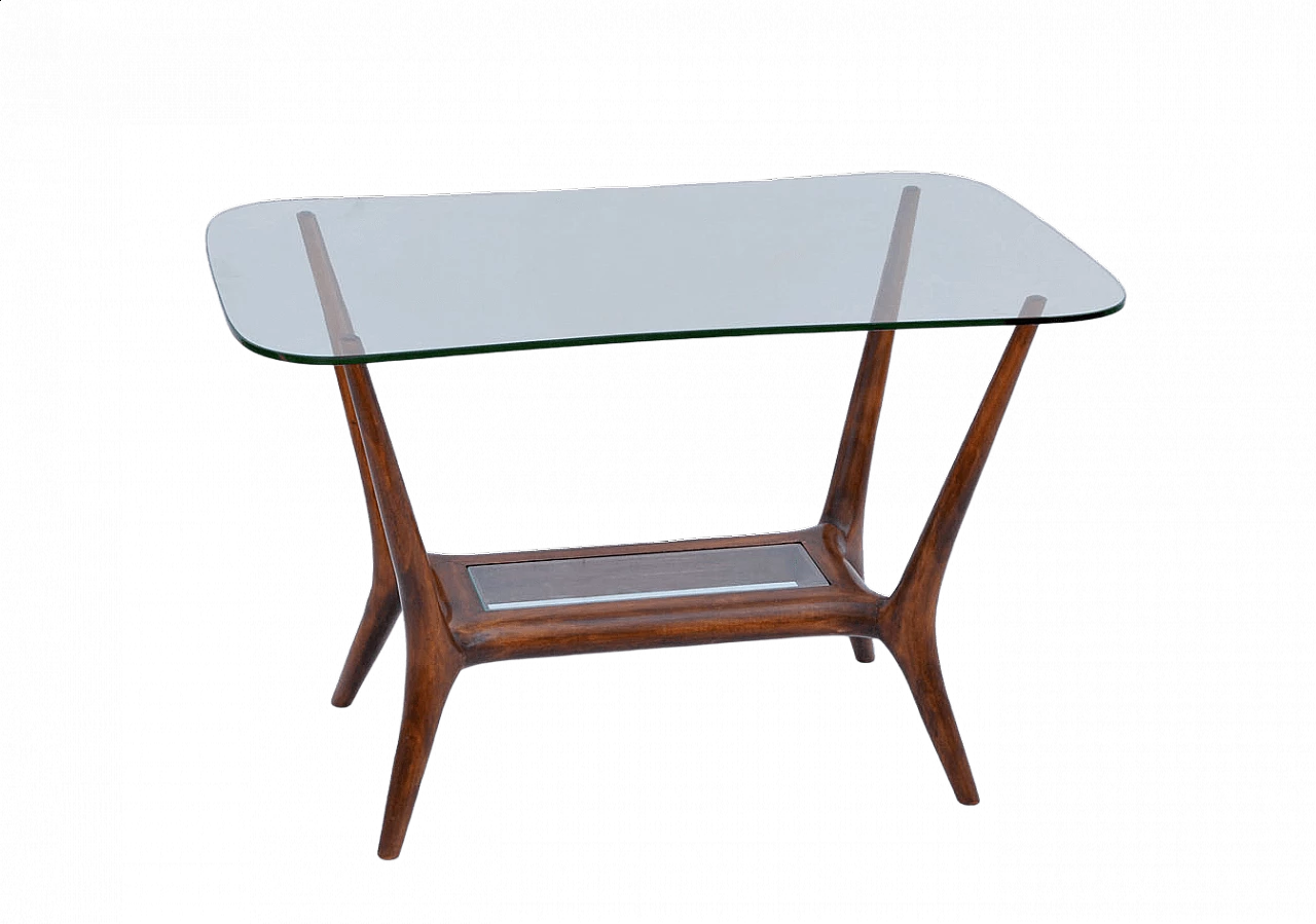 Tavolino da salotto in legno con piano in vetro di Ico Parisi, anni '50 5