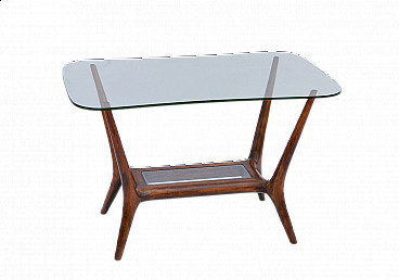 Wooden coffee table with glass top by Ico Parisi, 1950s