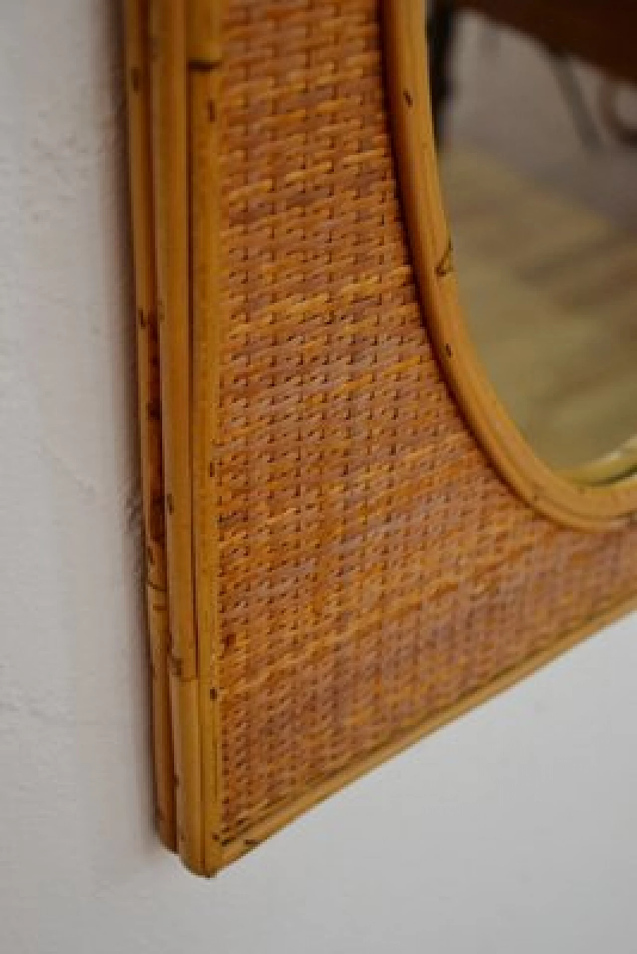 Oval mirror with wicker frame, 1970s 5