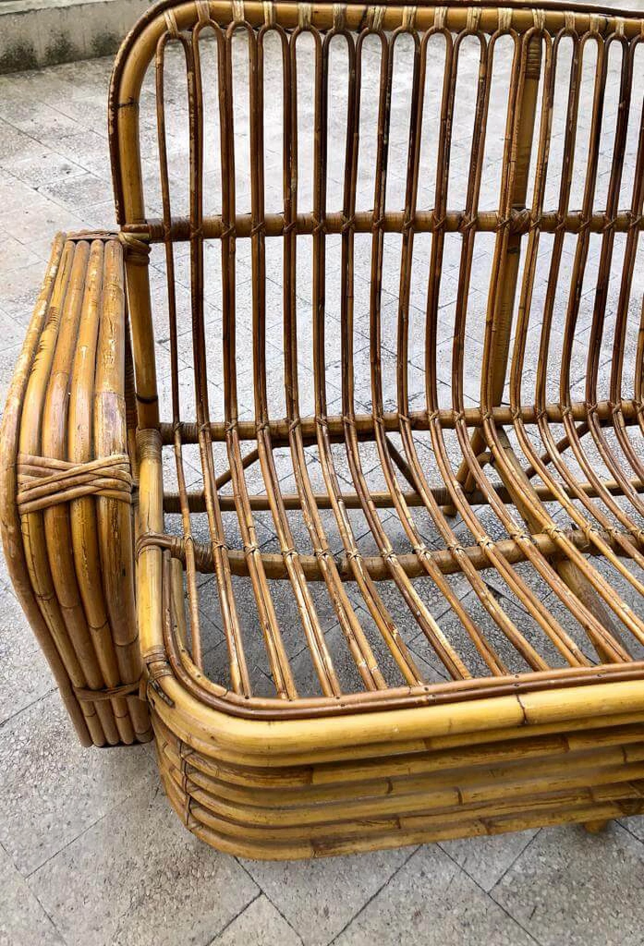 Pair of rattan outdoor sofas in the style of Paul Frankl, 1950s 3