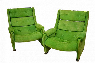 Pair of green suede armchairs, 1970s