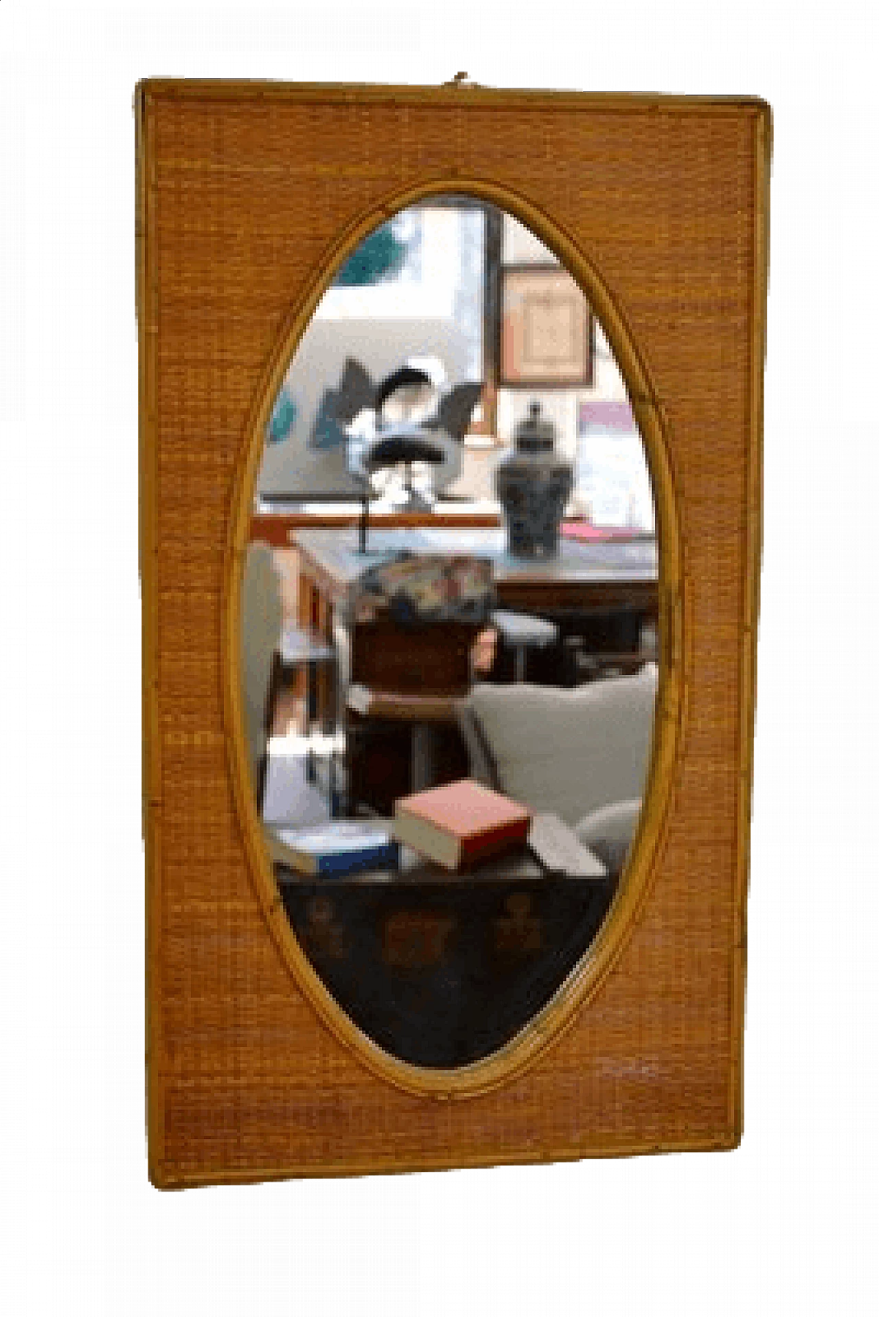 Oval mirror with wicker frame, 1970s 7