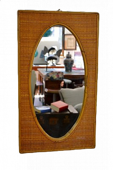 Oval mirror with wicker frame, 1970s