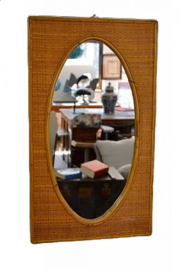 Oval mirror with wicker frame, 1970s