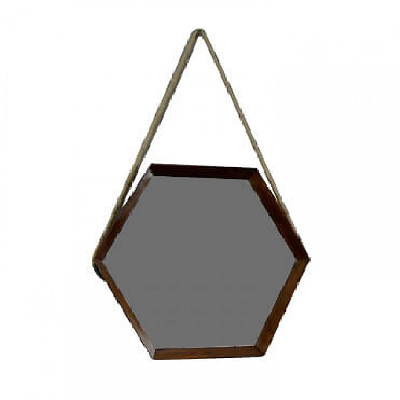 Hexagonal mirror in teak, 1960s 9