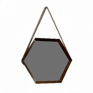 Hexagonal mirror in teak, 1960s