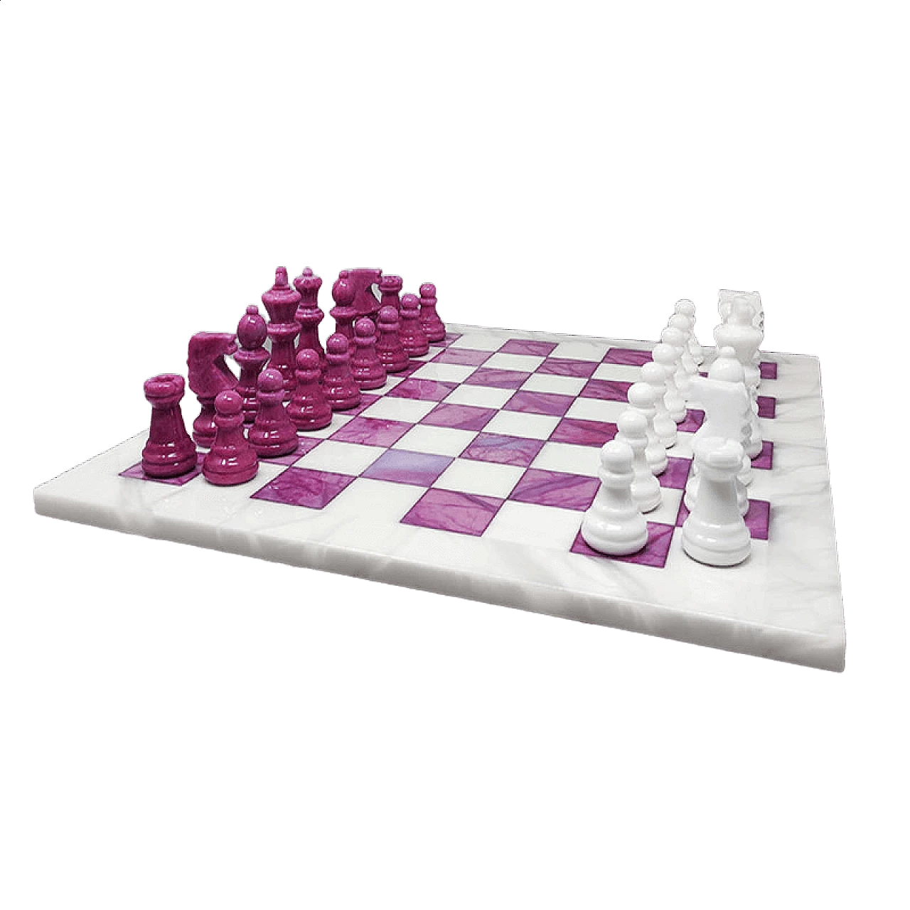 Chessboard in pink and white alabaster, 1970s 12