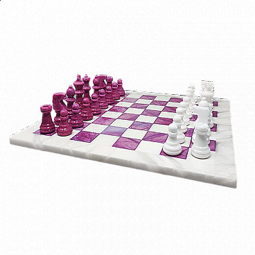 Chessboard in pink and white alabaster, 1970s