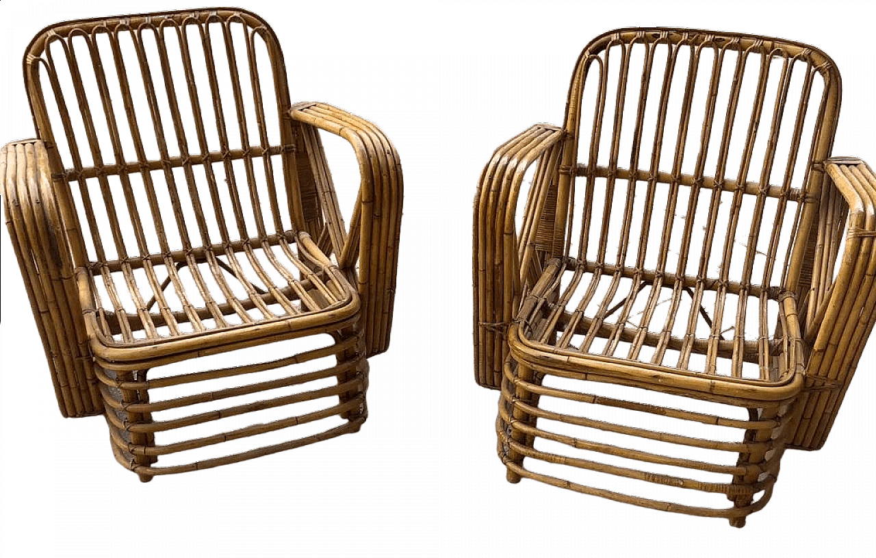 Pair of Pretzel armchairs in rattan in  the style of Paul Frankl, 1950s 11
