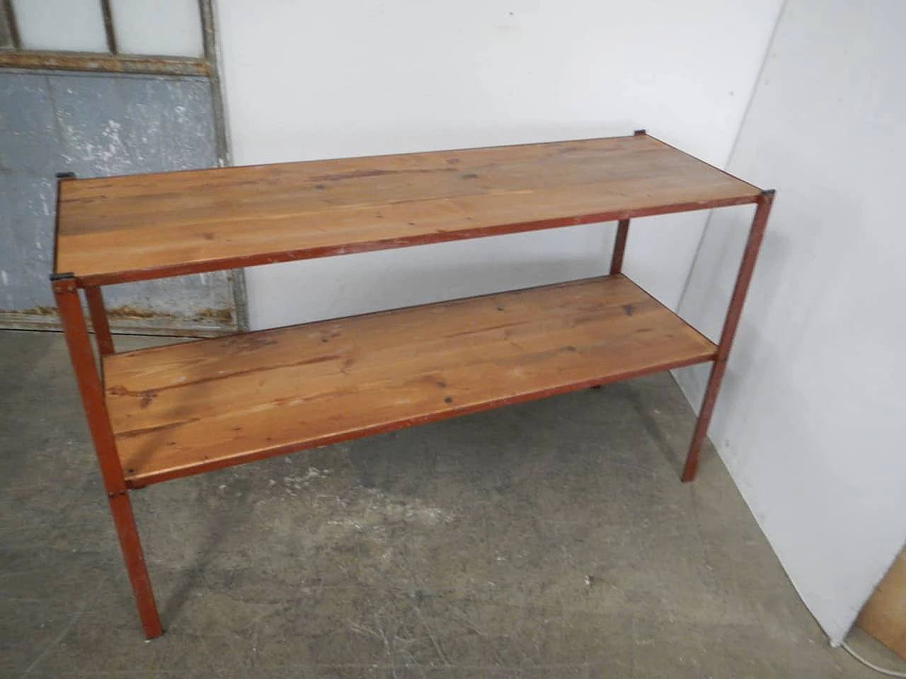 Industrial shelf with shelves in fir, 1960s 7