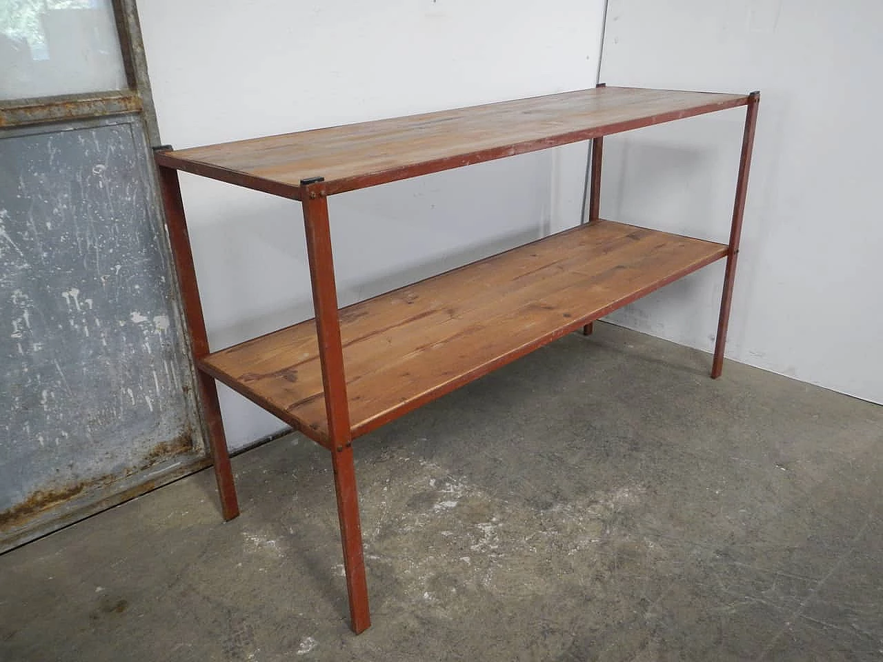 Industrial shelf with shelves in fir, 1960s 8