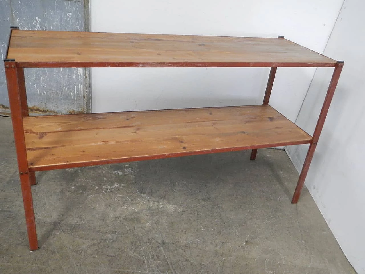 Industrial shelf with shelves in fir, 1960s 9