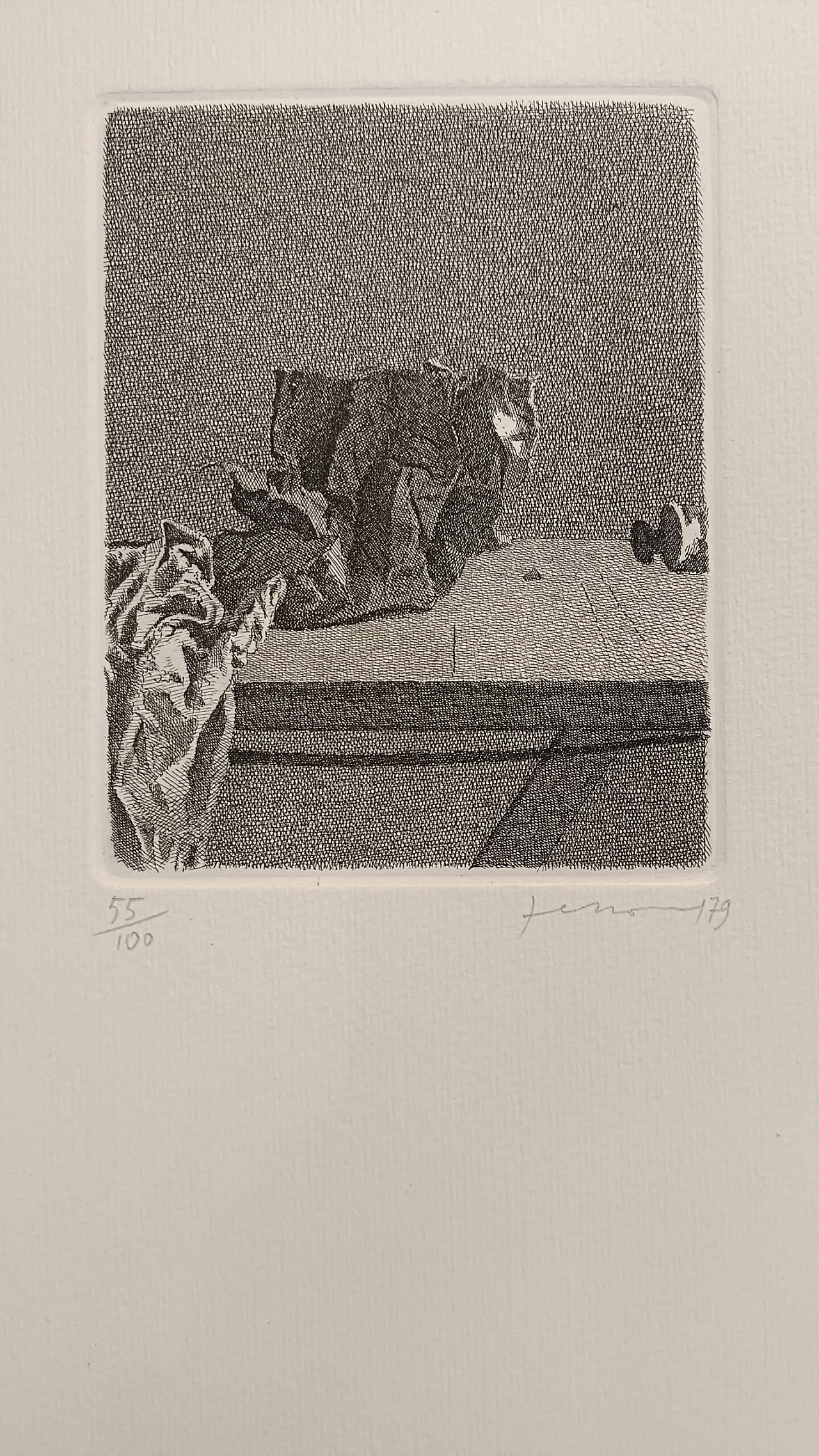 Straccio e cartoccio etching by Gianfranco Ferroni, 1970s 1