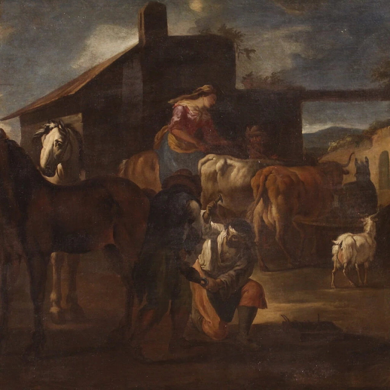 The farrier's shop, oil painting on canvas, 17th century 1