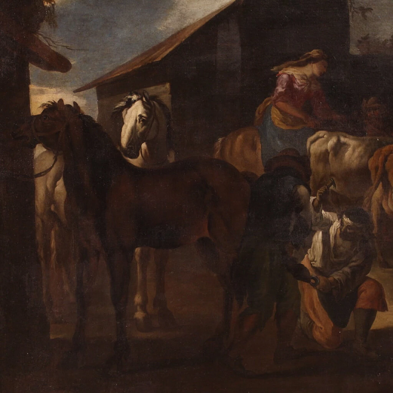 The farrier's shop, oil painting on canvas, 17th century 3
