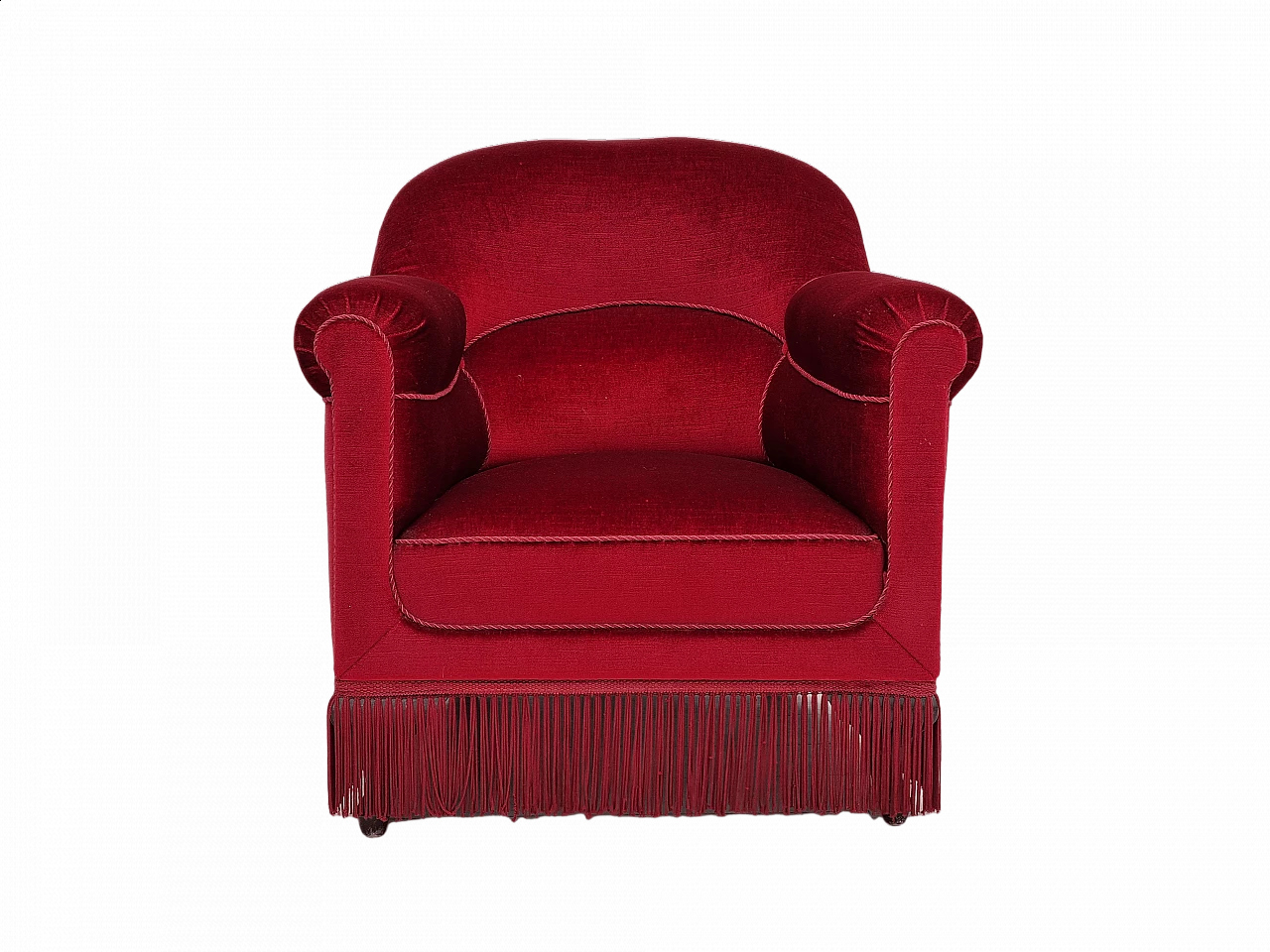 Danish armchair in cherry red velvet, 1950s 18