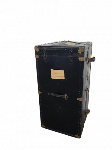 Baule porta vestiti in legno con rivestimento in cartone, anni '30