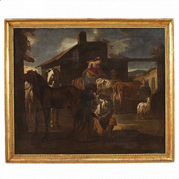 The farrier's shop, oil painting on canvas, 17th century