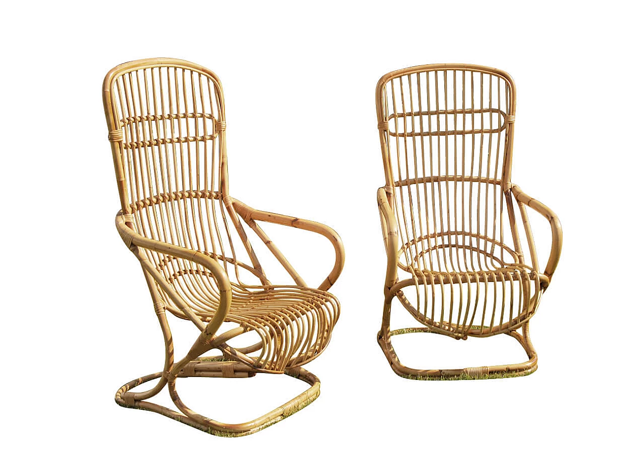 Pair of bamboo armchairs by Tito Agnoli for Bonacina, 1950s 12