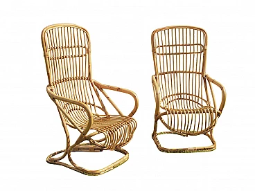 Pair of bamboo armchairs by Tito Agnoli for Bonacina, 1950s