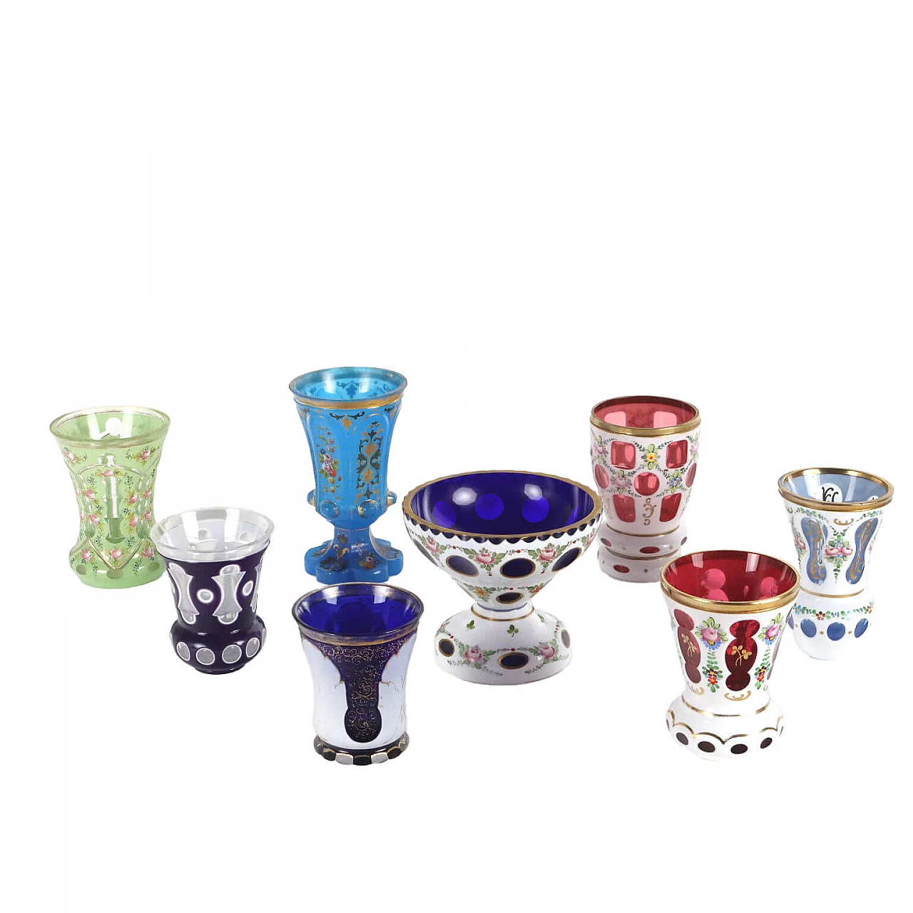 8 Decorative tumblers in bohemian glass 1