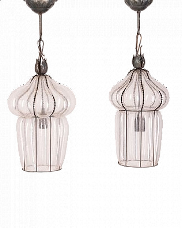 Pair of Murano glass pendant lamps, 1960s