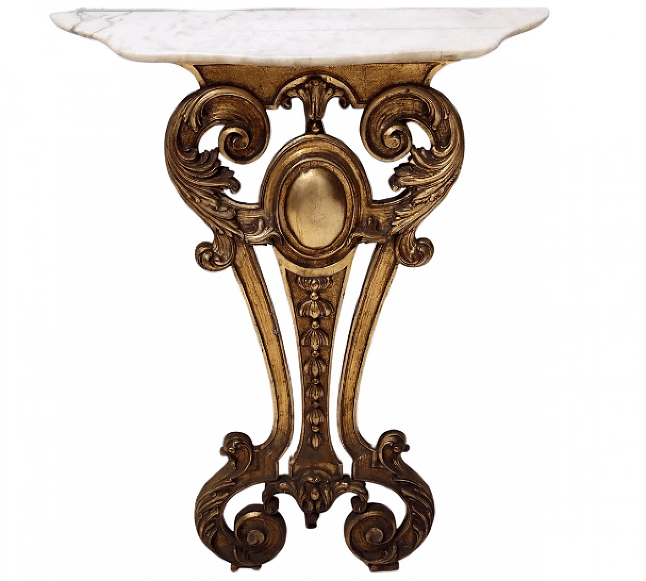 Consolle in gesso e metallo dorato con piano in marmo, anni '60 1