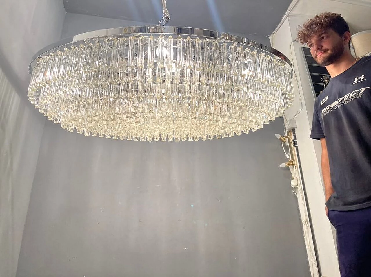 Triedri prism chandelier in Murano glass, 1960s 9