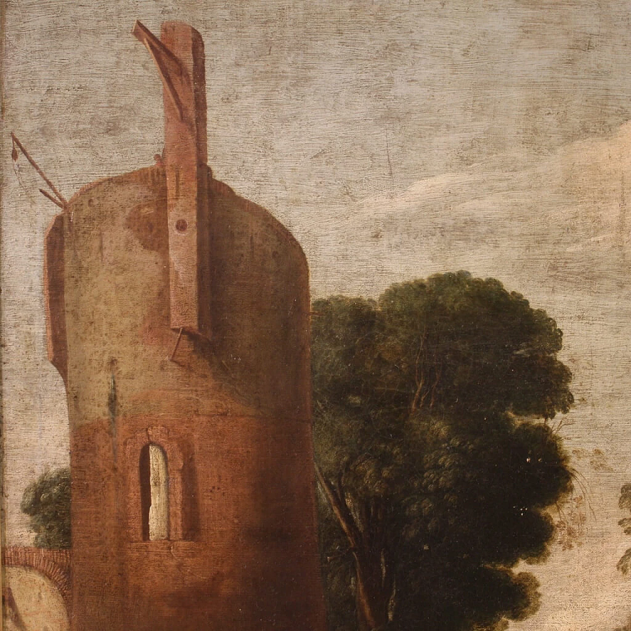 Landscape with figures and tower, oil painting on canvas, first half of the 18th century 7