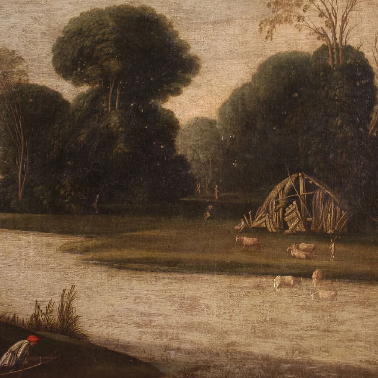 Landscape with figures and tower, oil painting on canvas, first half of the 18th century 9