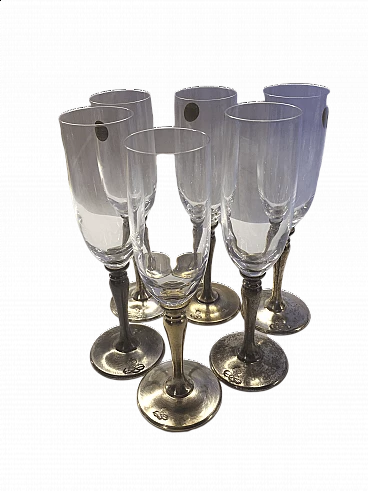 6 Crystal champagne glasses, 20th century
