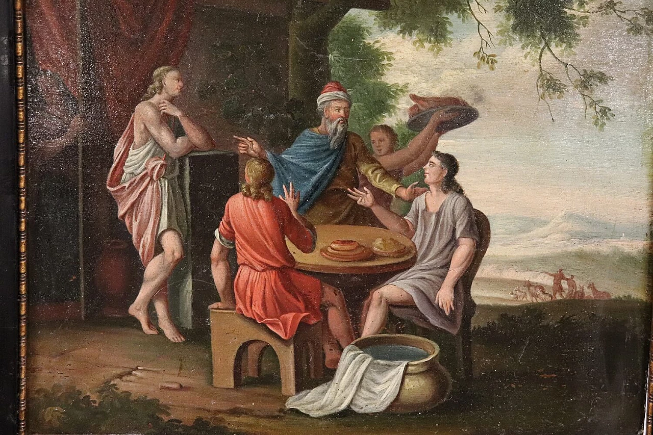 Oil on panel depicting biblical scene with ebonised frame, 19th century 2