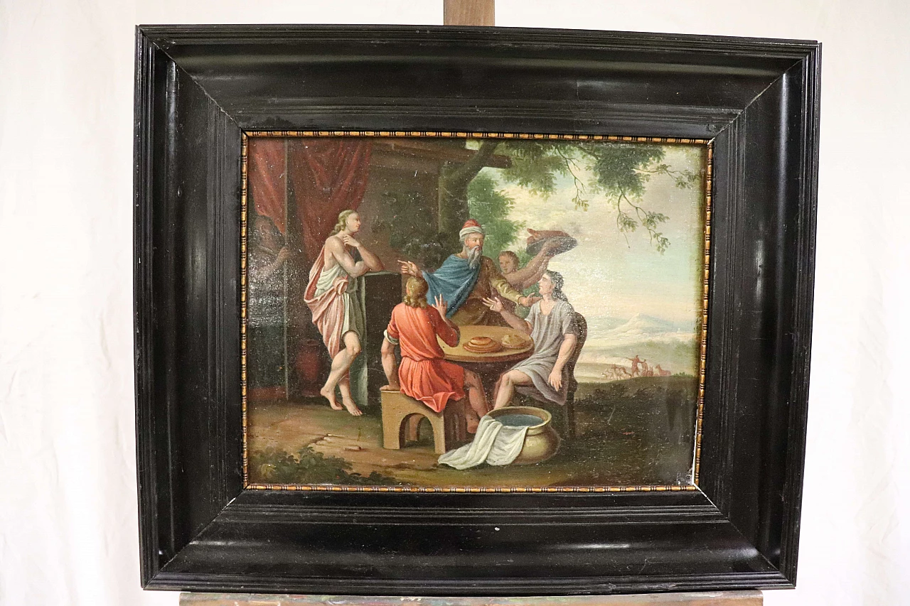 Oil on panel depicting biblical scene with ebonised frame, 19th century 8