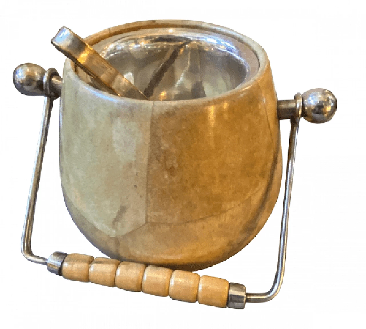 Ice bucket in leather and brass  by Aldo Tura, 1960s 1