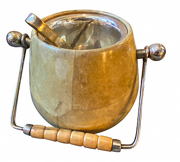 Ice bucket in leather and brass  by Aldo Tura, 1960s