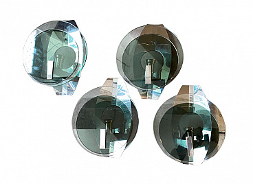 4 Applique Space Age in acciaio e vetro di Lupi Cristal Luxor, anni '70