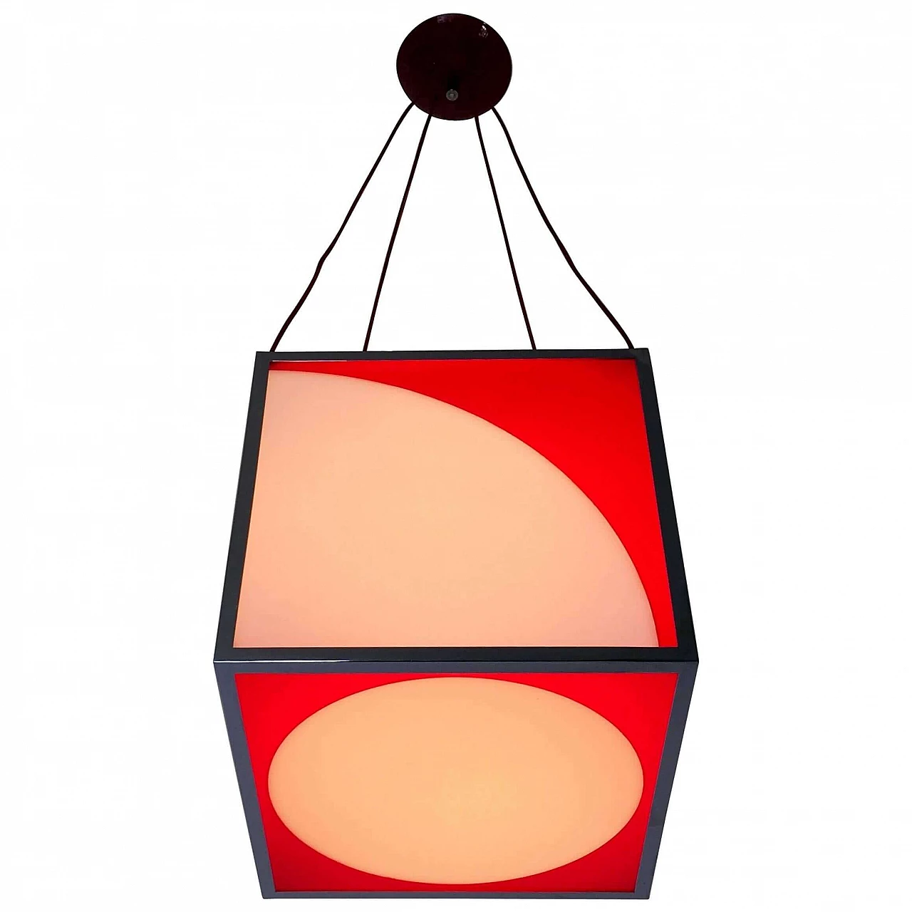 Lampadario cubico in plexiglass rosso e bianco e metallo, anni '70 5