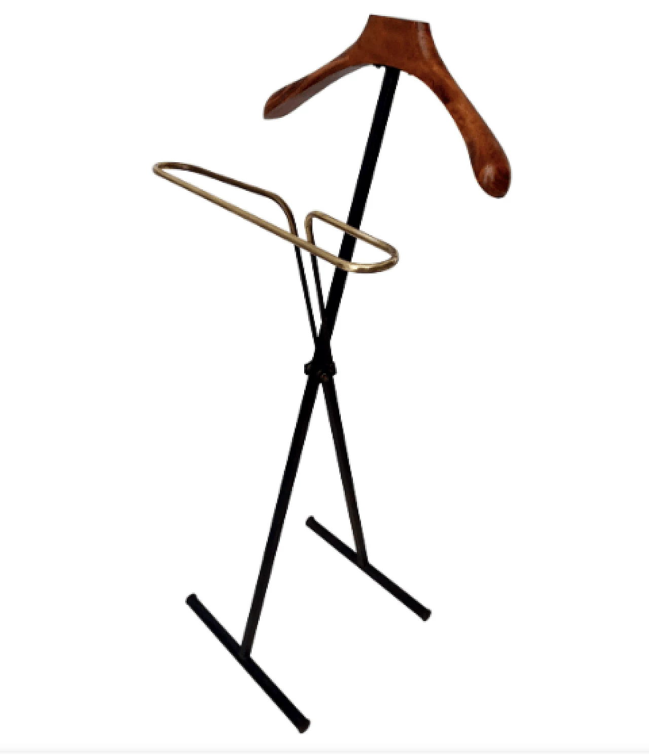 Valet stand in beech, painted metal and brass, 1950s 1