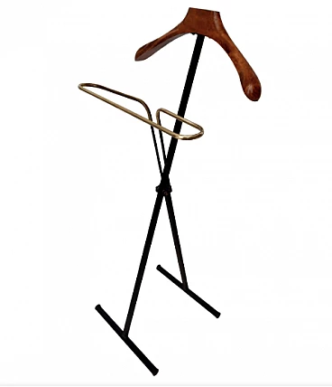 Valet stand in beech, painted metal and brass, 1950s