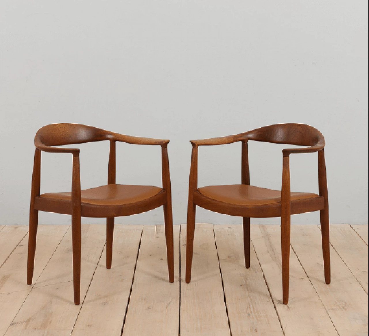 Pair of Model 503 armchairs in teak and leather by Hans Wegner for Johannes Hansen, 1960s 1