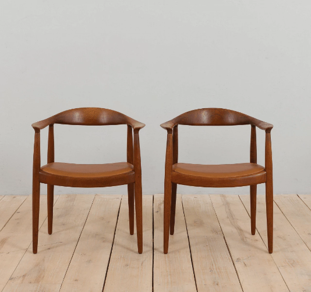 Pair of Model 503 armchairs in teak and leather by Hans Wegner for Johannes Hansen, 1960s 2