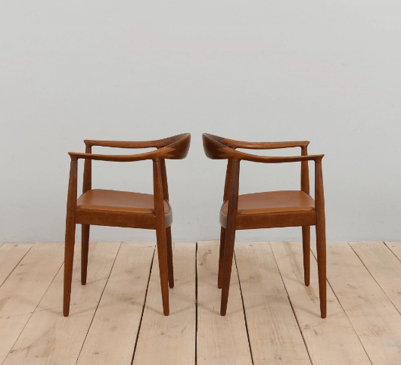 Pair of Model 503 armchairs in teak and leather by Hans Wegner for Johannes Hansen, 1960s 3