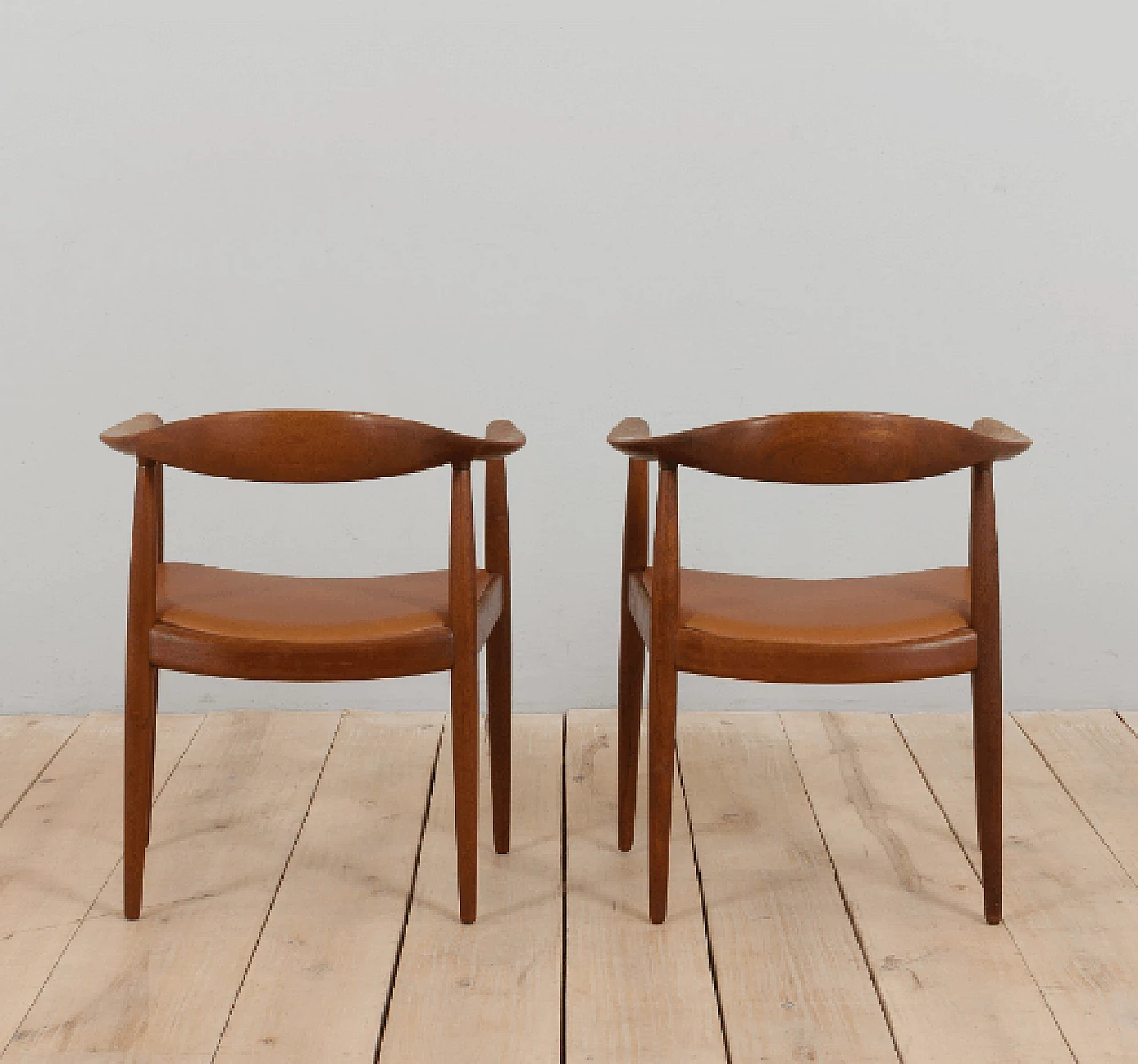 Pair of Model 503 armchairs in teak and leather by Hans Wegner for Johannes Hansen, 1960s 4