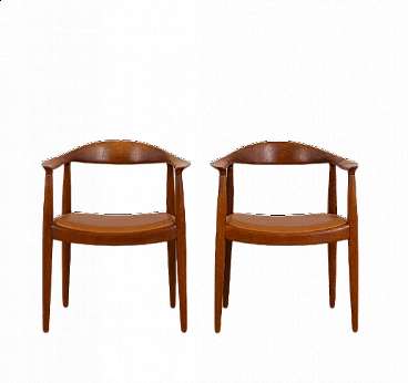 Pair of Model 503 armchairs in teak and leather by Hans Wegner for Johannes Hansen, 1960s
