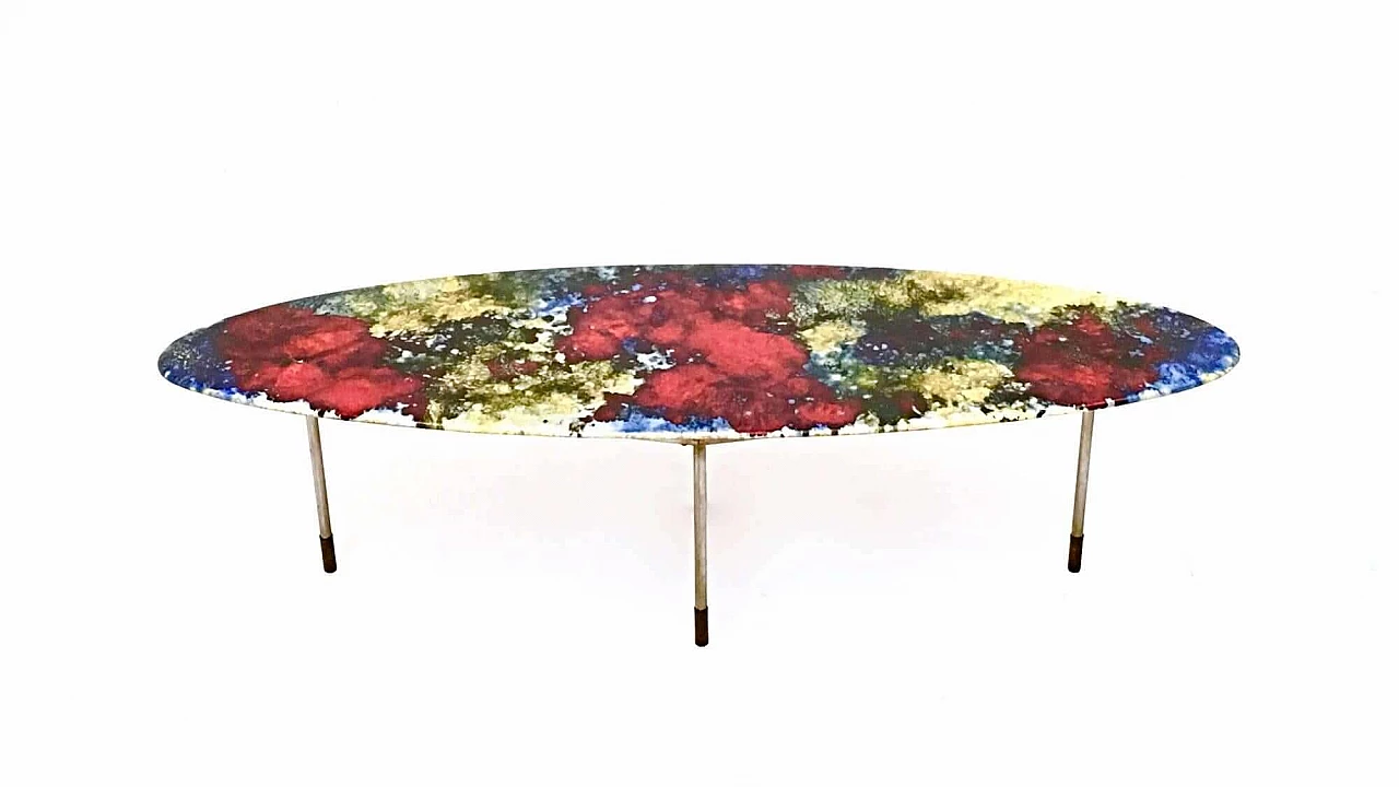 Tavolino ovale di Stil Keramos in ceramica colorata, anni '60 10