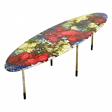 Tavolino ovale di Stil Keramos in ceramica colorata, anni '60
