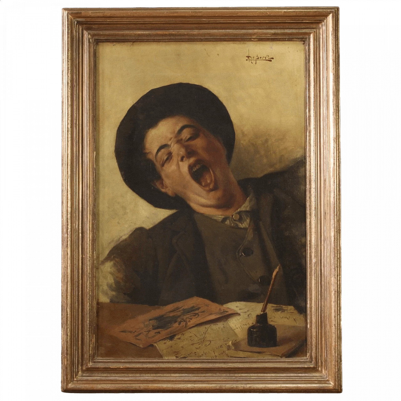 Oil on canvas Lo Sbadiglio signed Luigi De Servi, 19th century 13