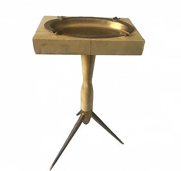 Posacenere a colonna in legno e ottone, anni '50